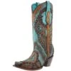 Corral Women's Tan Embroidery-Turquoise Overlay 13 In Top Snip Toe Boot -Beste Western Cowboy Store 162540 default l