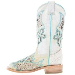 Corral Women's White Inlay Turquoise Embroidery 12 In Top Square Toe Boot -Beste Western Cowboy Store A4334 03
