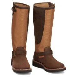 Justin Boots Women's Cottonwood Hickory Brown Square Toe 17in Tall Snake Boot -Beste Western Cowboy Store SN6914 01